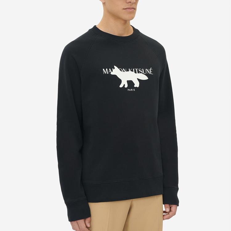 Maison Kitsune Ss22 Fox Logo Printed Crewneck Pullover Long Sleeve Sweatshirt Men sweatshirt Black JM00307KM0001-P199