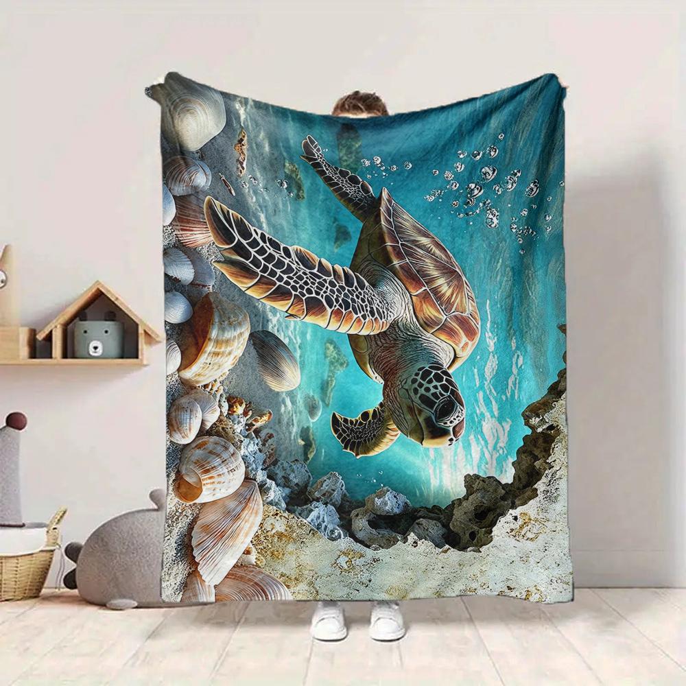 1Pc Ocean Life Adventure Blanket Soft And Comfortable Casual Warm Camping Travel Christmas Halloween Xmas Gift M928612