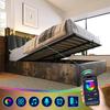 Upholstered Bed Metal Bed LED App-Control Double Bed with Charging USB Charging Function Headboard And LED Light, Metal Bed 140x200cm Wooden Slatted