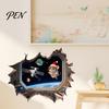 3D Christmas Mouse Sticker Hole Wall Sticker, Waterproof PVC Decal, Creative Festive Scene Easy Apply for Holiday Living Room And Bedroom Decor Art