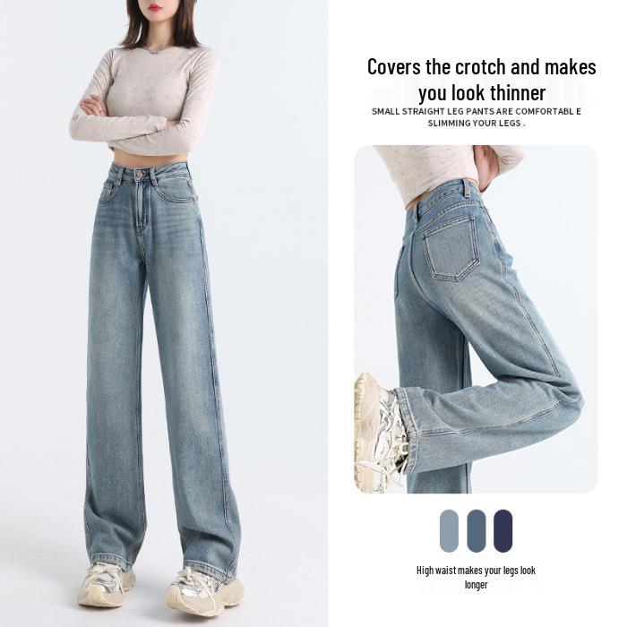 

Women s High-Waisted Wide-Leg Jeans – Spring/Summer Loose Fit, Floor-Length, Slimming, Versatile Straight-Leg Style 7010 Light Blue [Capri Jeans]
