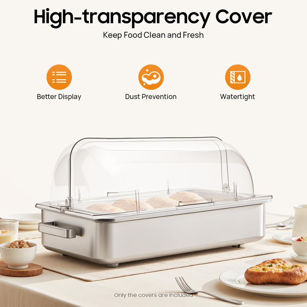 Full Size Chafing Dish Covers,4Pcs Clear Buffet Pan Cover,Roll Top Food Pan Cover for Isolate Dust&Other Dirt