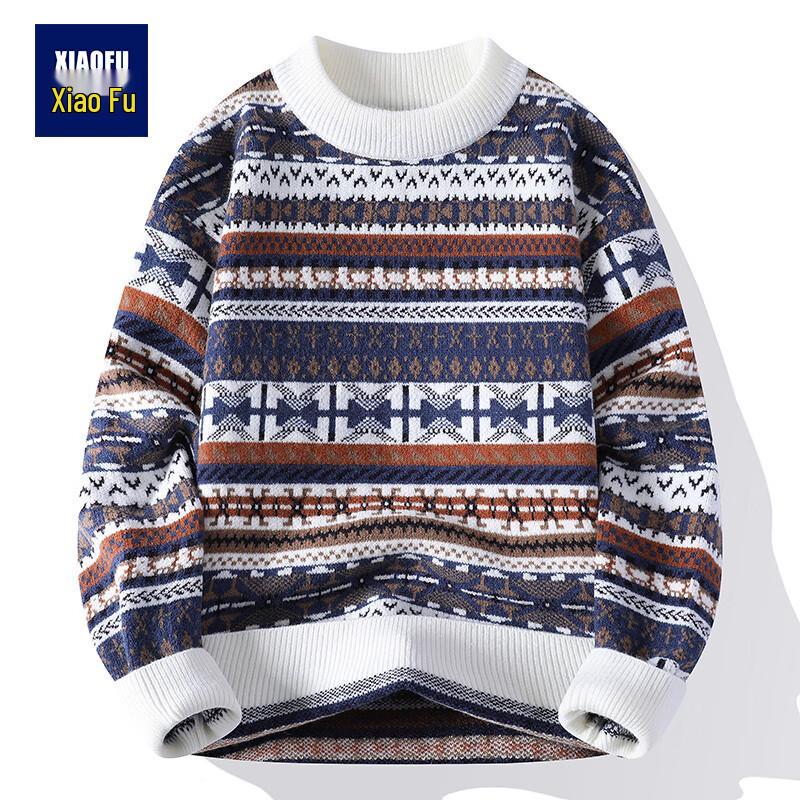 Men's Ethnic Style Colorblock Pullover Knit Sweater