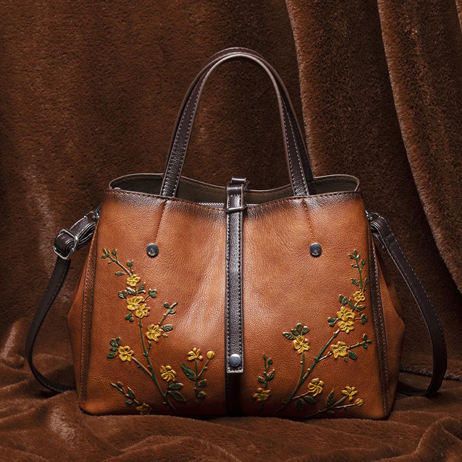 

Ретро досуг новый тисненый большой емкости одно плечо кроссбоди подарок для свекрови цветочный узор плутониевый материал