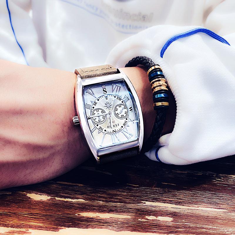 

FENSIR2025 Кварцевые часы с кожаным ремешком бочкообразной формы - Модные, Популярные, Календарь, Водонепроницаемые