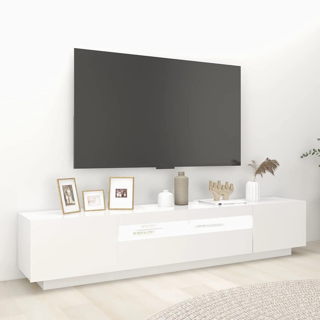 vidaXL TV Cabinet with LED Lights White 200x35x40 Cm