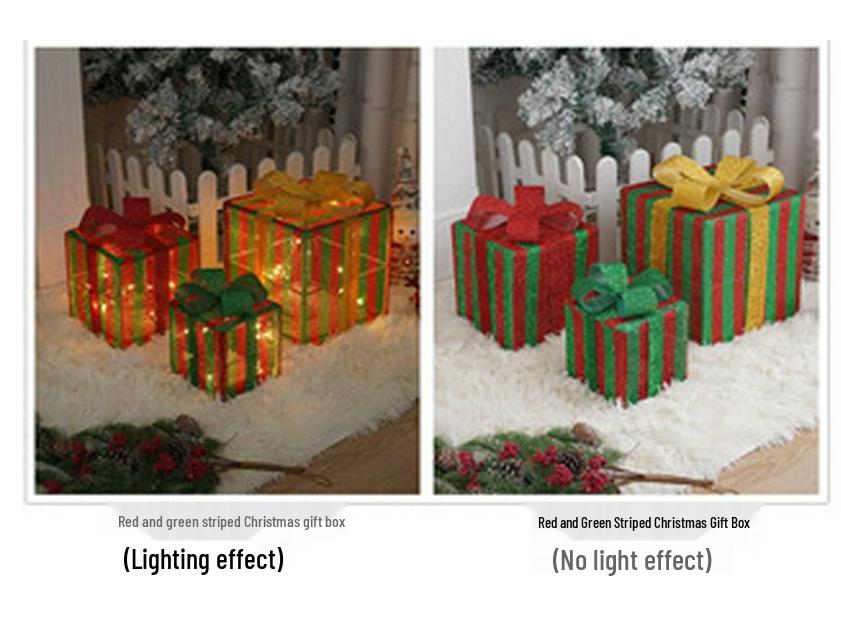 Christmas Gift Box Set: 3-Piece String Lights with Ornaments for Room Decor