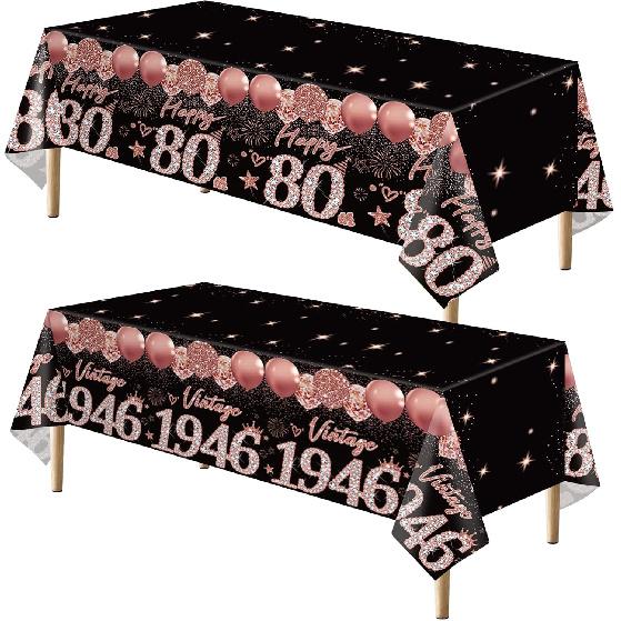 2pcs 60th Birthday Tablecloth, Black Rose Gold 60th Birthday Decorations for Woman Vintage 1966 Table Cloth Plastic Rectangular Table Cover Happy 60