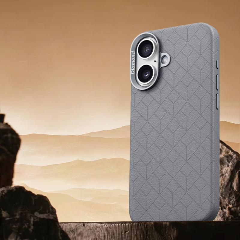 For iPhone 16 Plus Case Compatible with MagSafe Metal Lens Frame Y Pattern PC+PU Phone Cover
