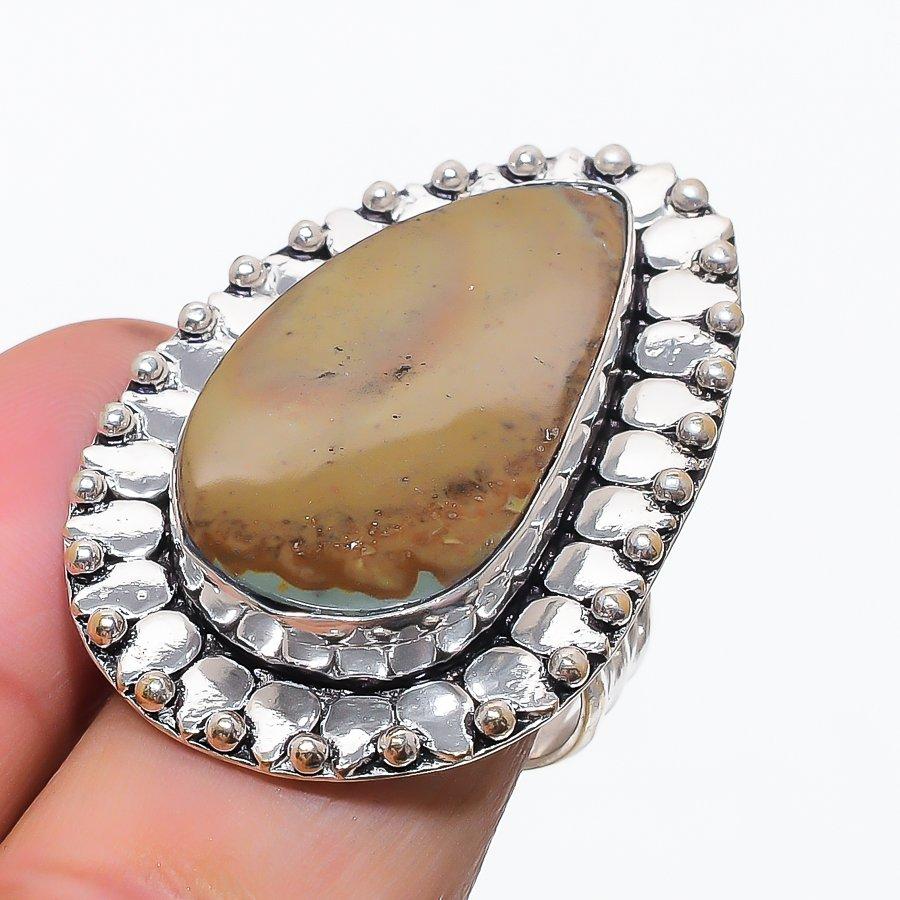 Natural Picture Jasper Gemstone 925 Sterling Silver Jewelry Ring Size 8 R5y36