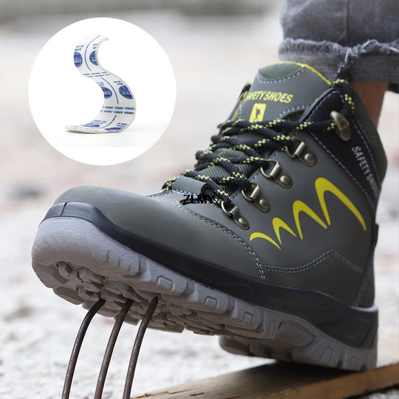 Fashion ZLMY Men Steel Toe Shoes High Top Work Boots Indestructible Safety Shoes Man Puncture-Proof Work Sneaker Winter Safety Boots Men