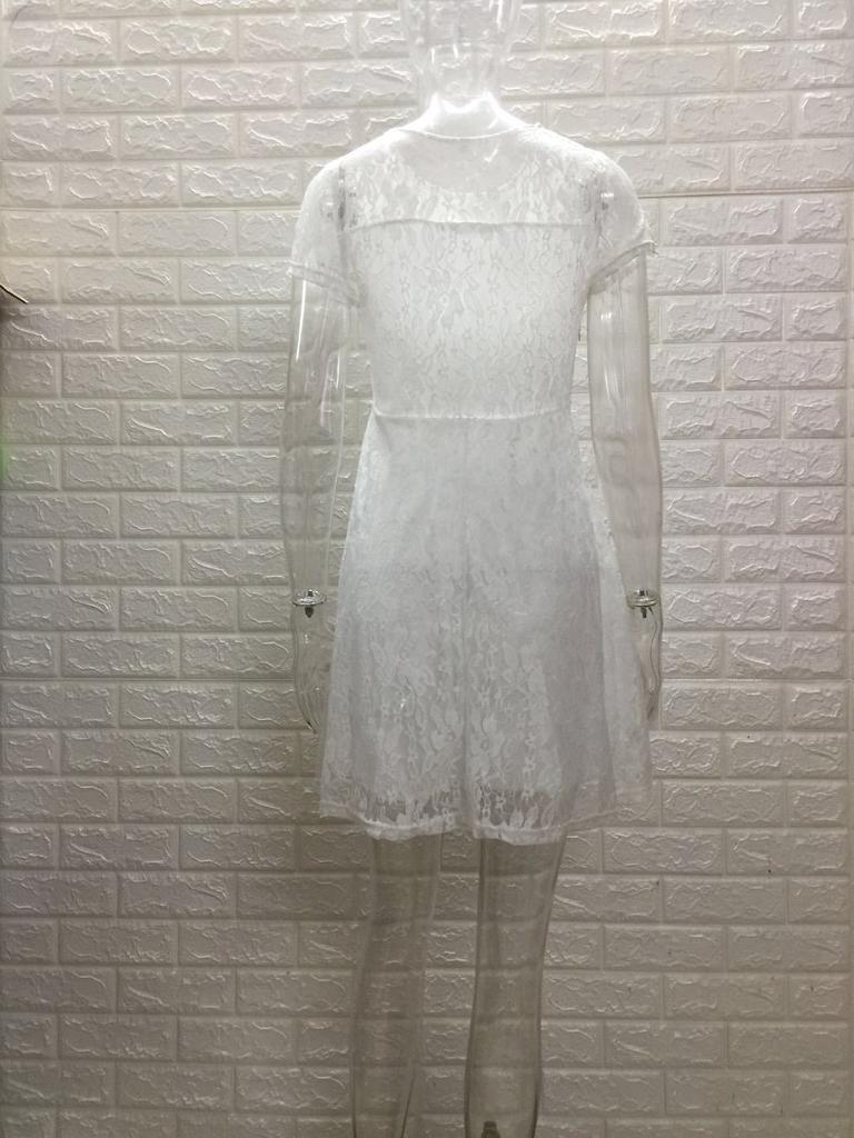 Hot-selling New European And American Elegant And Fashionable Round Neck Short-sleeved Blue Lace Dress