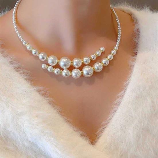 Open Faux Pearl Choker Women Round Imitation Pearl Necklace Retro Formal Costume Necklace for Weddings Parties Evenings