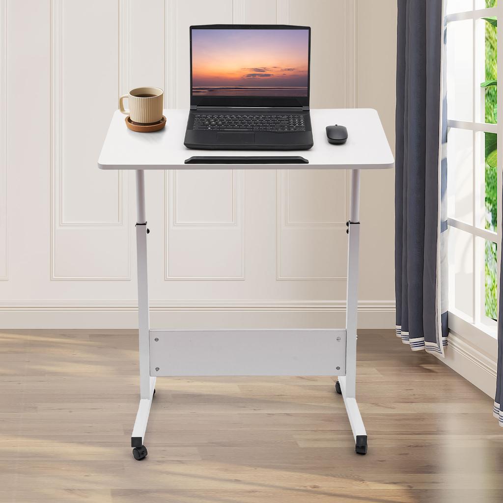 Standing Computer Desk, Adjustable Height Rolling Laptop Table, Portable Workstation with Lockable Wheels, 32-47In Height Range