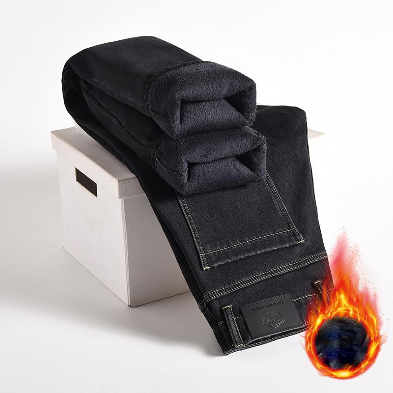 

Весна и осень зима новые мужские плюшевые джинсы стройнящие прямые эластичные деловые универсальные длинные брюки 40