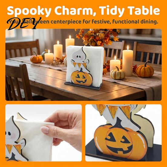 Halloween Party Table Setting Wooden Paper Towel Holder, Vertical Napkin Stand, Retro Dark Style Unique Spooky Souvenir for Home Freestanding