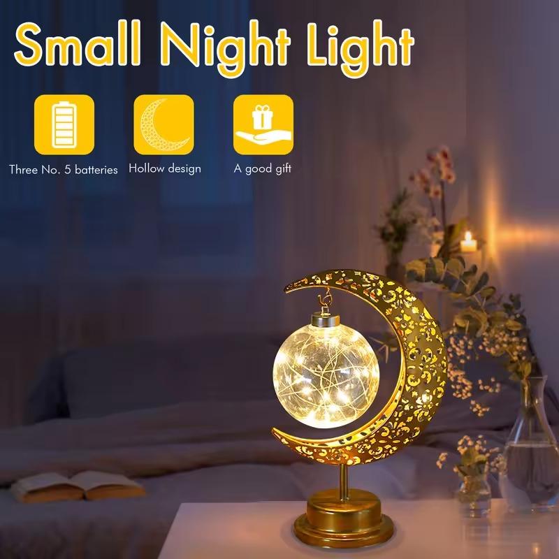 Golden Moon Star Night Light Muslim Ramanda Festival Decoration Table Lamp for Holiday Christamas Atmosphere Styling Lighting