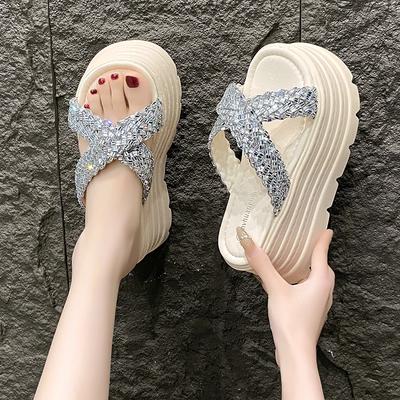 Neue 8CM Sommer Damen Hausschuhe Flip-Flops Damen Strand Bling Schuhe Keilabsatz Schuhe Frau Hohe Plateau Hausschuhe Außen Sandalen