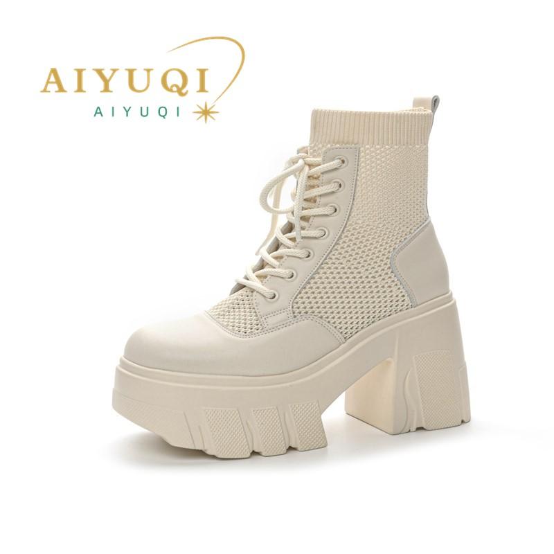

Женские летние сапоги, сетчатые сапоги на платформе, женские модные крутые сапоги на каблуке, женские летние ботинки 37 бежевый