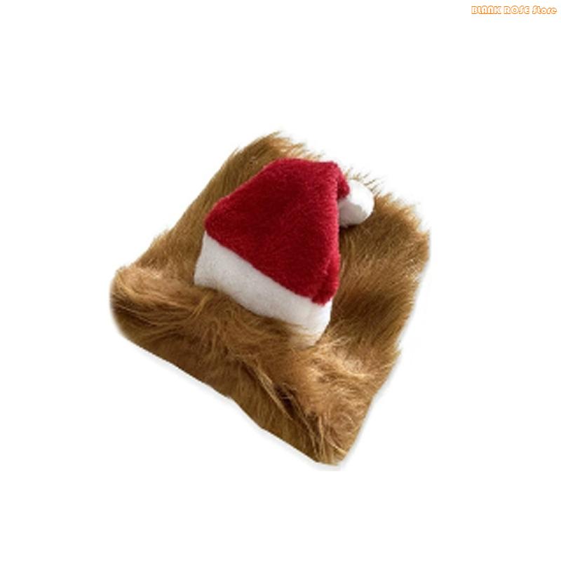

K1AE Lions Wigs Santa Hat Dog Christmas Costume Beard Fabric Holiday Dress For Pet Gatherings S светло-коричневого