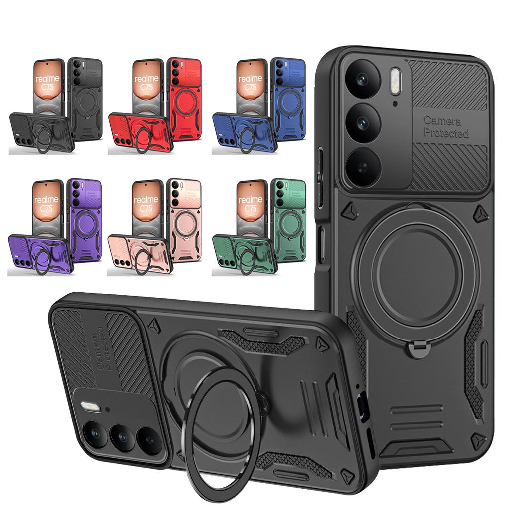 Armor Magnetic Case For OPPO A5 A5X Reno 13 13F 14 14F Pro Realme 14 15 Pro Plus C75 5G Ring Bracket Bumper Stand Holder Cover