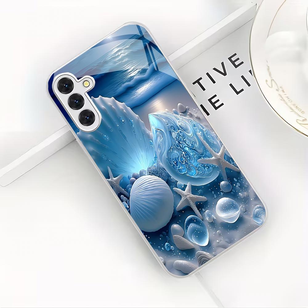 Blaue Muschel galvanisierte Glas Handyhülle geeignet für Samsung Galaxy S26 S25 S24 S23 S22 S20 FE/Ultra/Plus Anti-Drop-Rückabdeckung