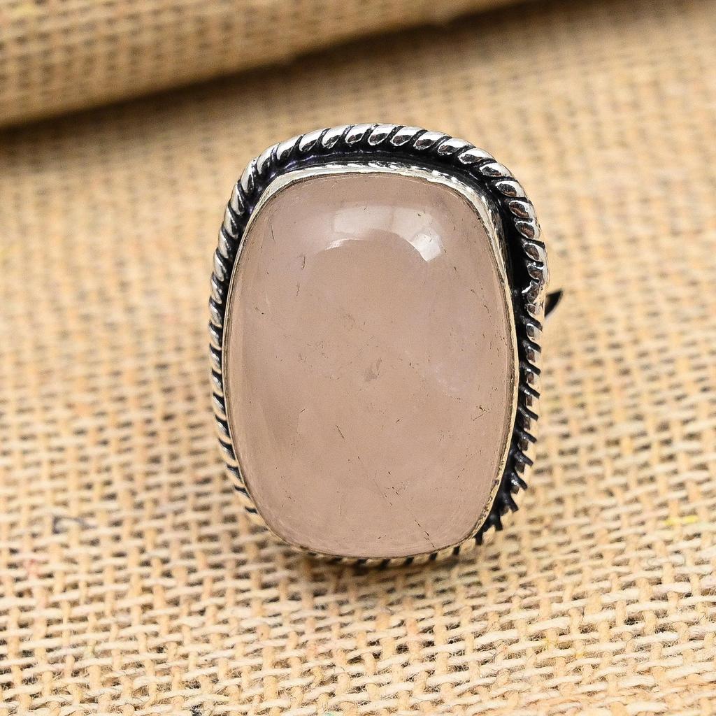 Håndlaget 925 sterlingsølvring med rosenkvarts til Thanksgiving