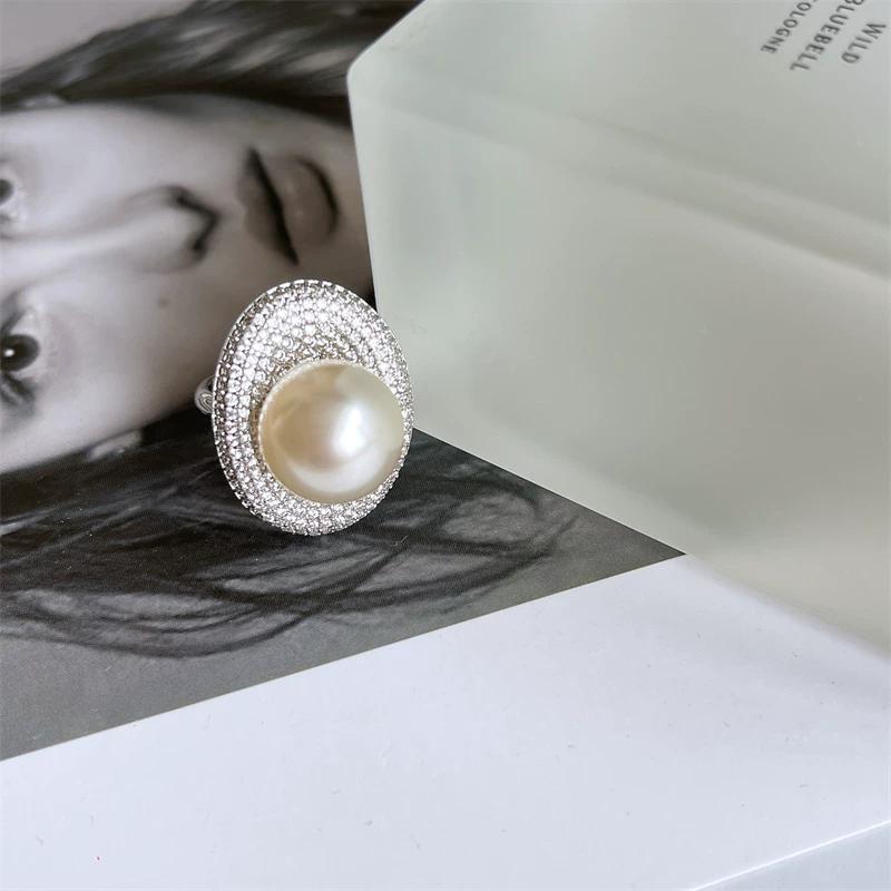 

Heavy Industry Micro-Inlaid Large Pearl Stylish All-Match Oval Zircon One Size Fits All