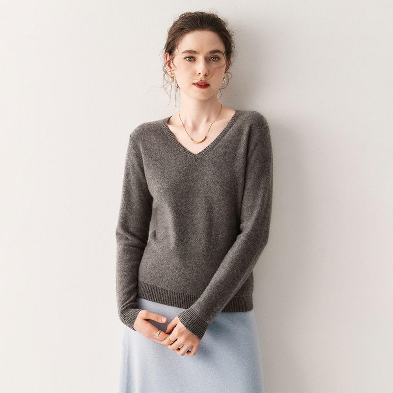 2025 A/W Women's V-Neck Cashmere Sweater - Loose Fit, Versatile Knitted Pullover Top