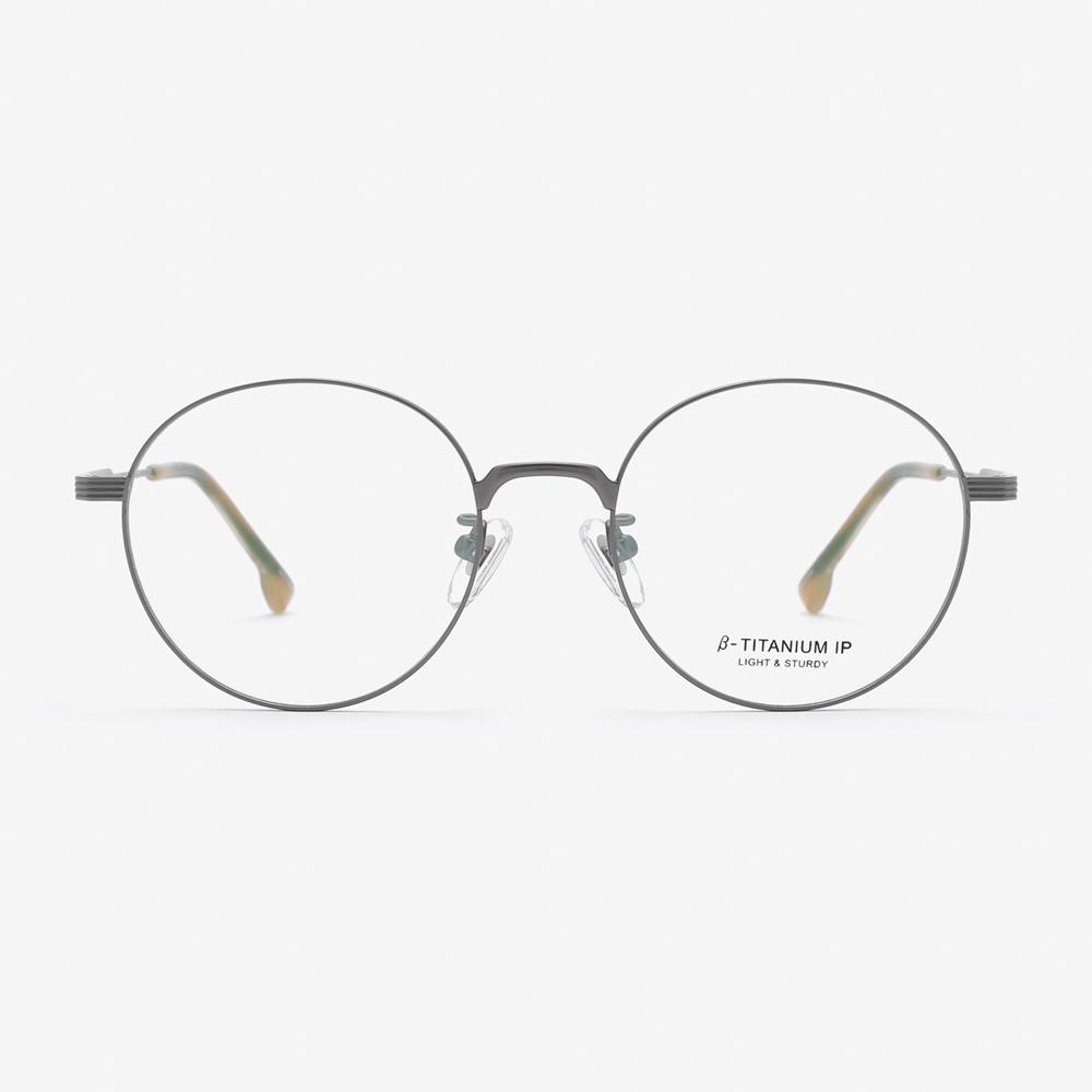 Alloaiweeo [Aloxrounz] Beta Titanium Round Eyeglass Frames Ara8112 C3 Sanded Gray