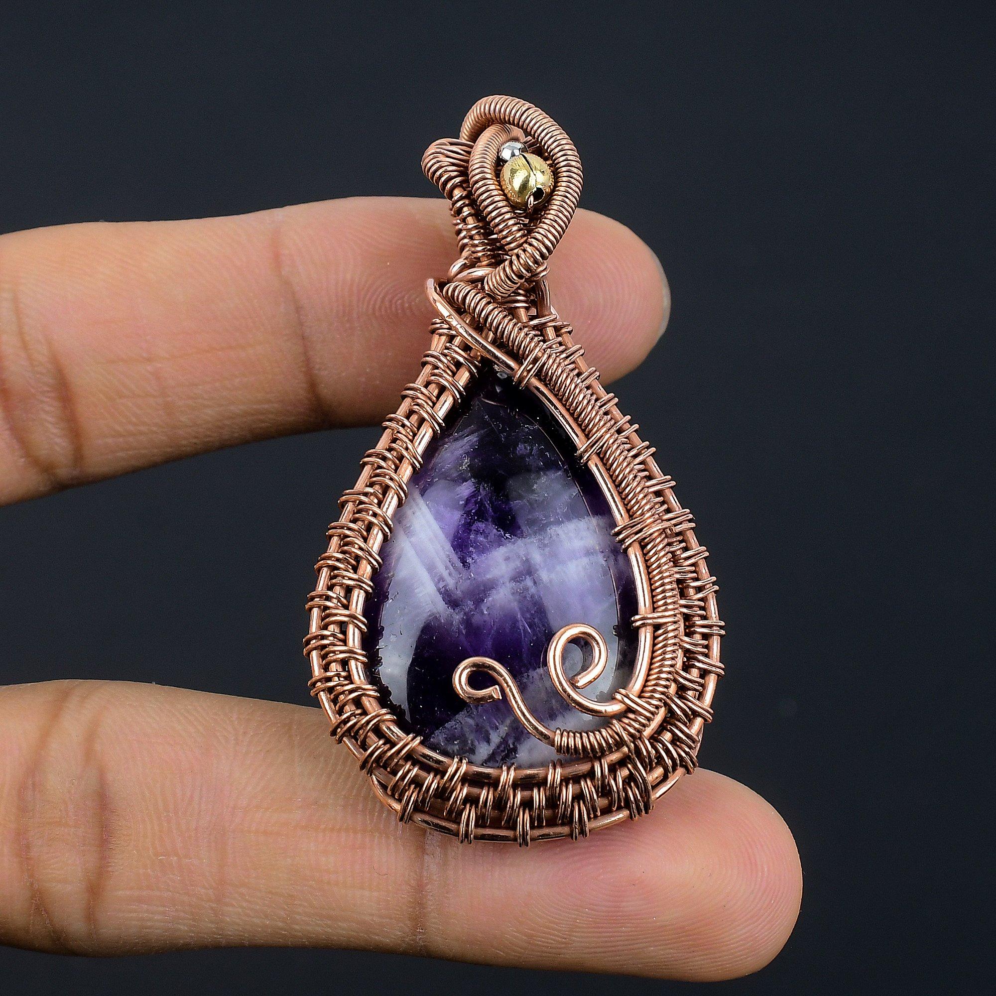 

Sage Amethyst Pendant, Gemstone 999 Copper Wire Wrapped Jewelry Pendant, Handmade Jewelry Birthstone Pendant, Gift For Him 2.55 Inches