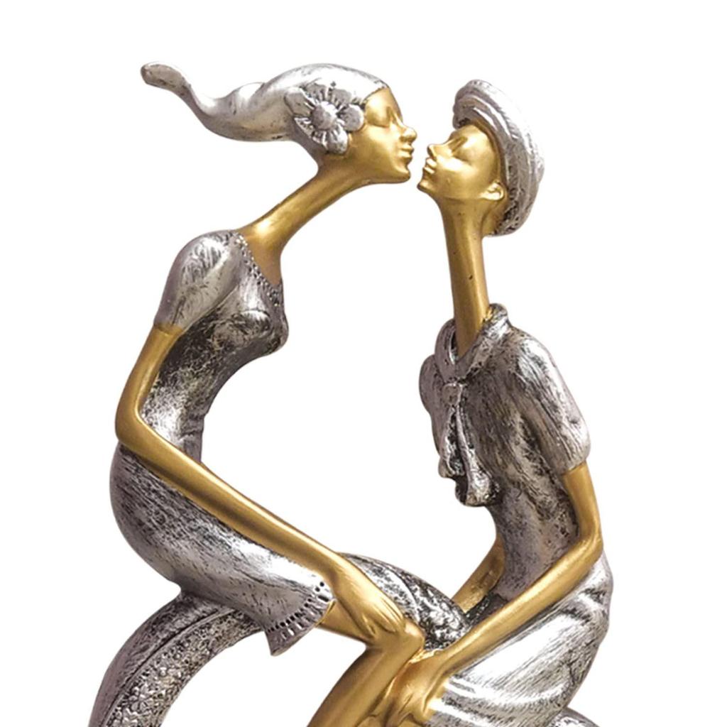 Resin Passionate Lover Kissing Couple Figurine | Beautiful Home Decor (Pack of 1, Silver & Gold)