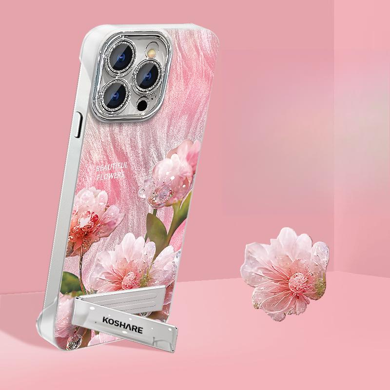 Crystal Flowers Suitable for Apple 16 Feather Yarn Frameless Mobile Phone Case Huawei Mate70pro Ultra-thin 15 Bracket 13