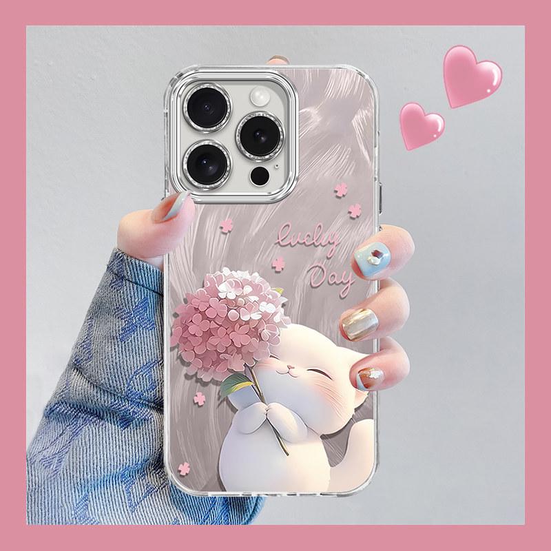 

Little Cat Bouquet Silicone iPhone 13/14/15 Case: Full Coverage, Drop Protection, Feather Texture iPhone 16 розовый