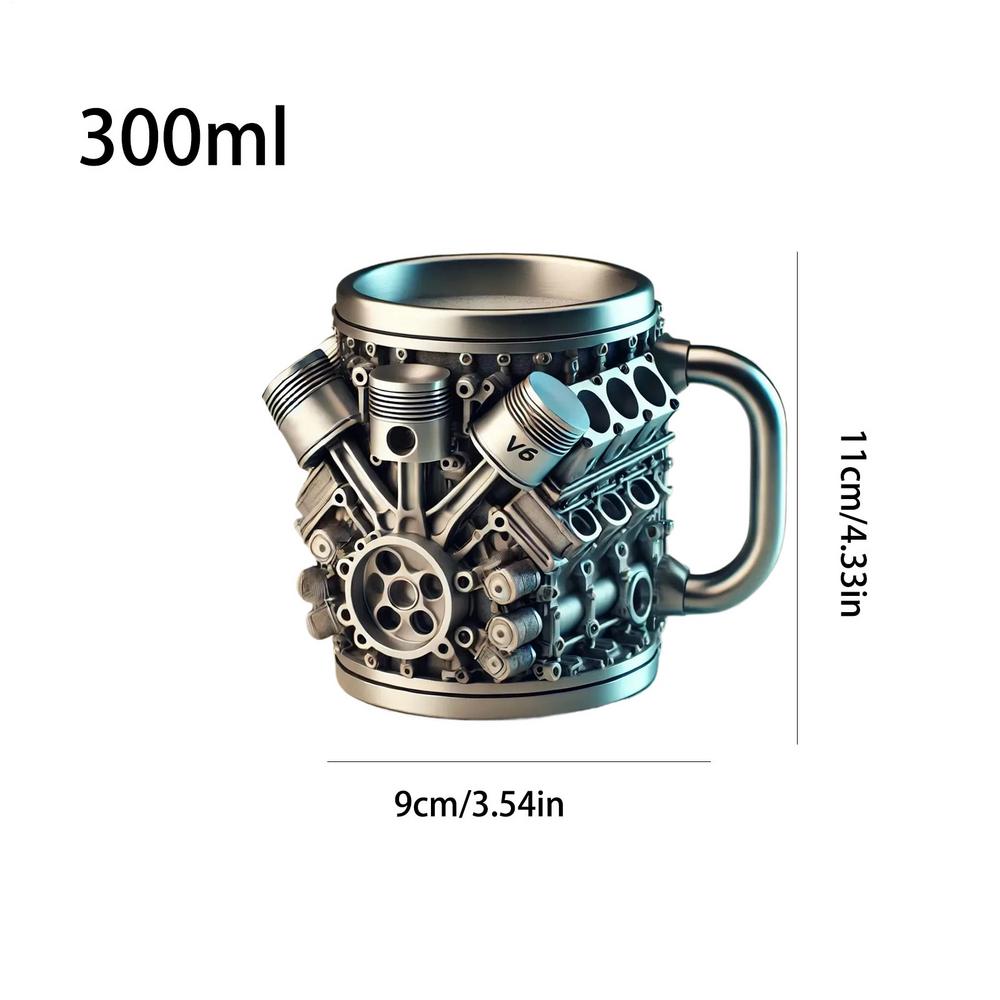 

1 шт. Креативная кружка с дизайном двигателя V8/V6 из смолы и нержавеющей стали, с двойной изоляцией, многоразовая, для кофе, товары для домашнего декора 300ml