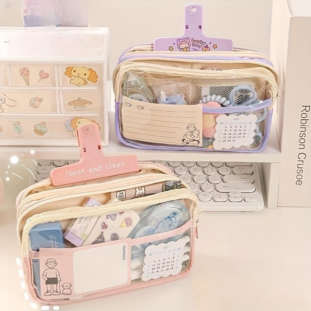 3 Layer Transparent Large Capacity Simple Pencil Case Multi Functional Pen Bag Pouch for Students School Stationery Supplies