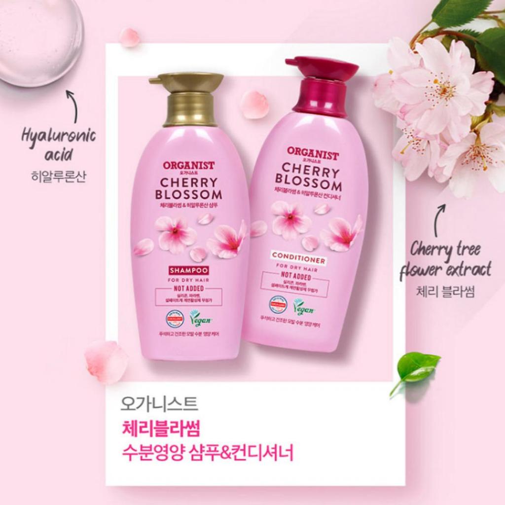 [Elastine] Vegan Not Added Organist Cherry Blossom & Hyaluron Shampoo, Conditioner 500ml For Dry Hair