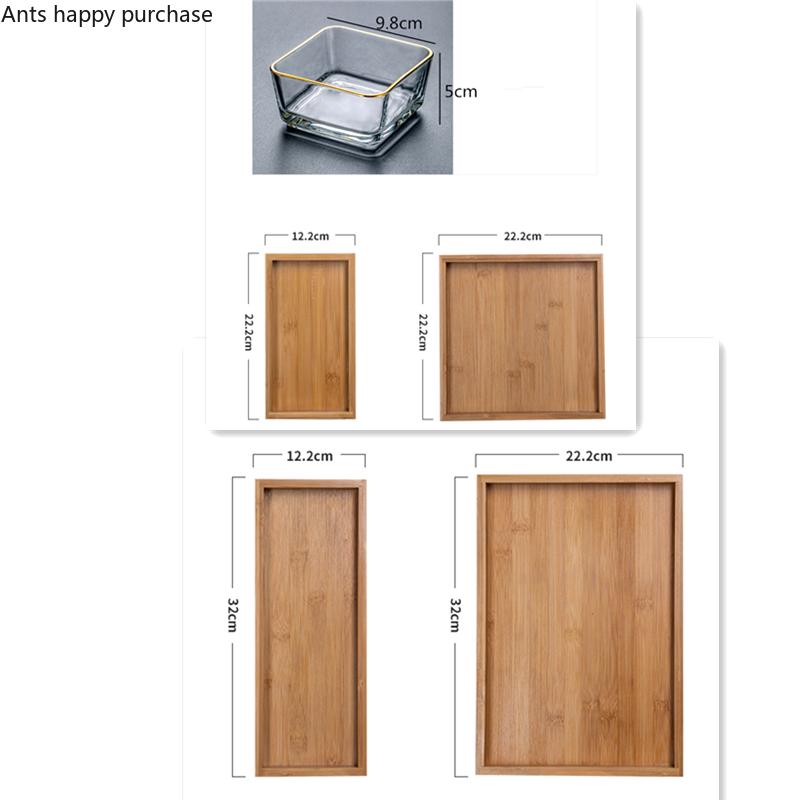 Glass Snack Platter Multi-cell Suit with Rectangular Wooden Pallet Home Square Dried Fruit Snack Bowl Fruit Plate Tableware