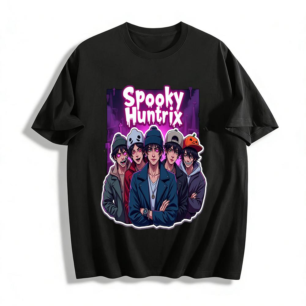 

Spooky Huntrix Dark Boy Group Print Top Gothic Style Festival Vibe Casual T-Shirt Pure cotton T-shirt XXS