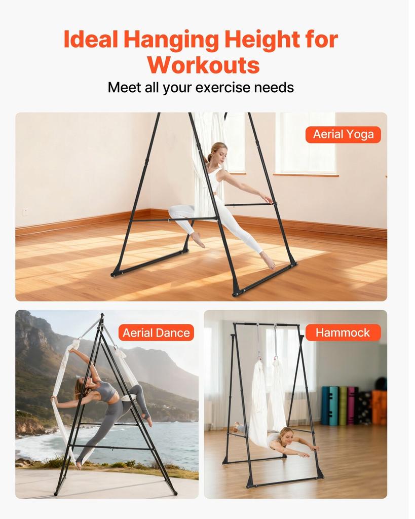 Yoga-Ständerrahmen, Maximale Belastung 200 kg Schwingständer, Dreieckige Struktur Aerial Rig, Aerial Silk Ständer mit EVA-Schaumstoff & 6m Yoga-Hängematte, 4-stufig Horizontal