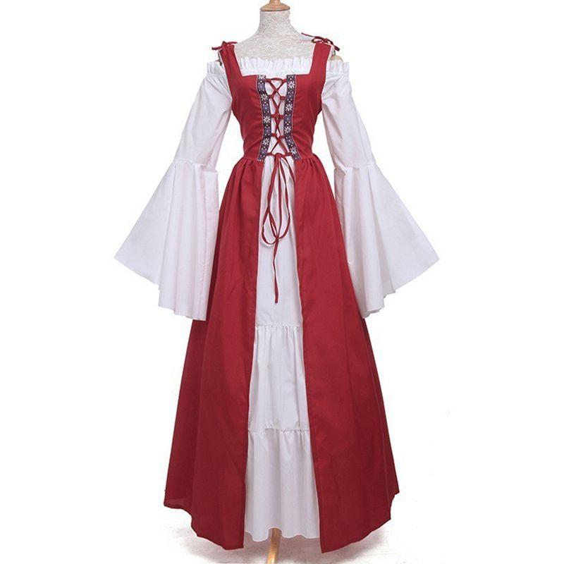 Renaissance Womens Vintage Medieval Long Dress Halloween Gothic Costume Gown