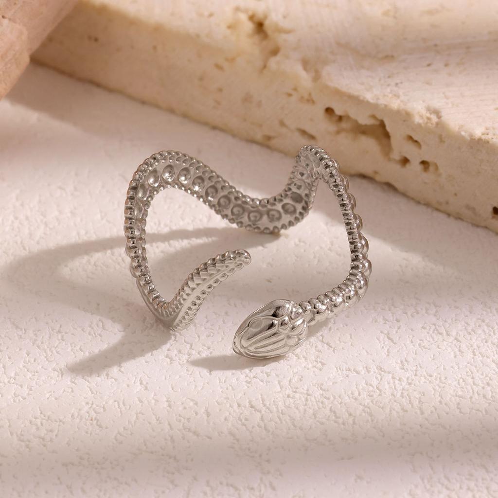 Stainless Steel Exaggerated Snake Texture Rings for Women Men New Personality Adjustable Opening Rings Party Jewelry Accessories
