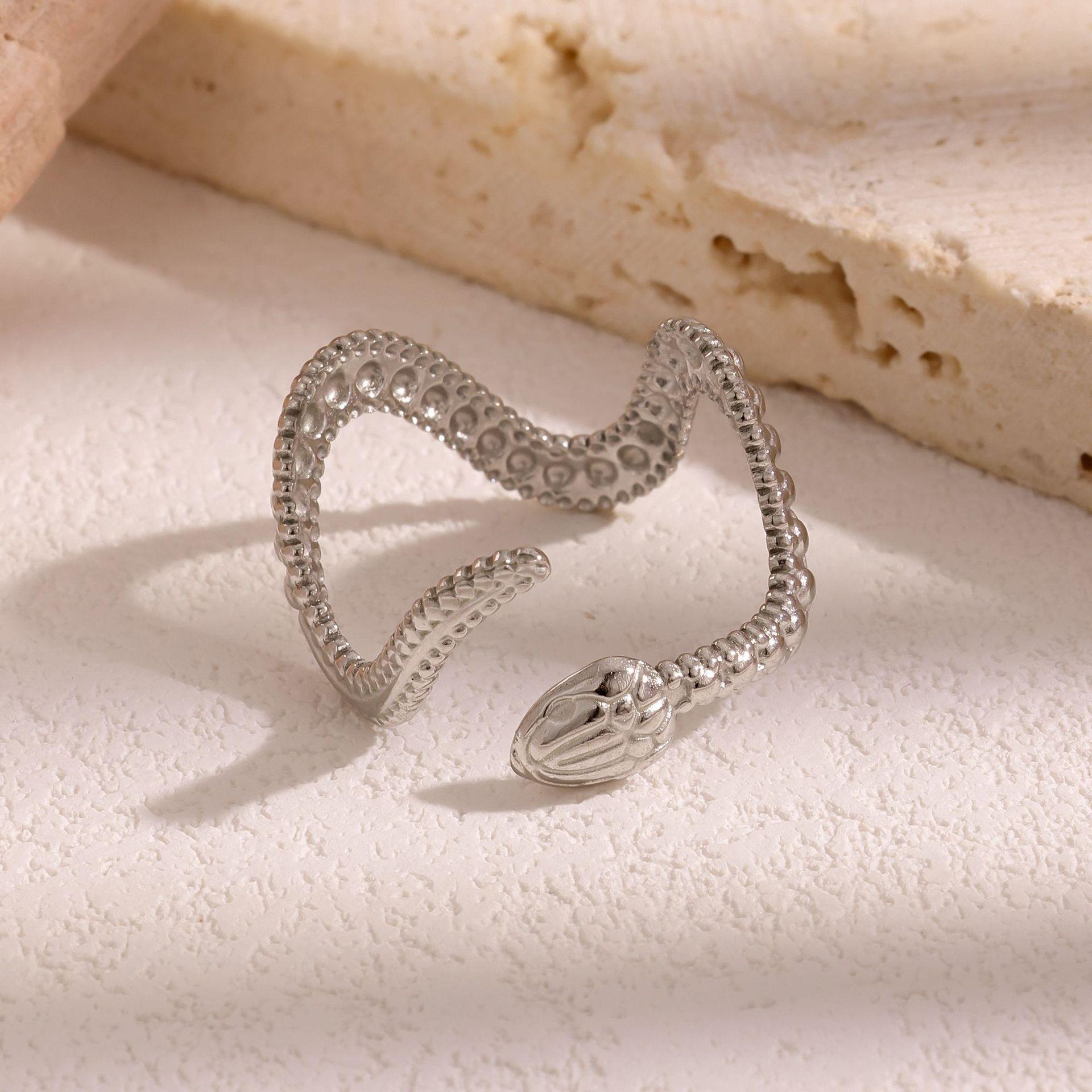 Stainless Steel Exaggerated Snake Texture Rings for Women Men New Personality Adjustable Opening Rings Party Jewelry Accessories
