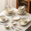 Retro Bead Point Blue Cherry Blossom Ceramic Tableware Small Fresh Household High Value Rice Bowl Vegetable Plate Niche Bowl Set