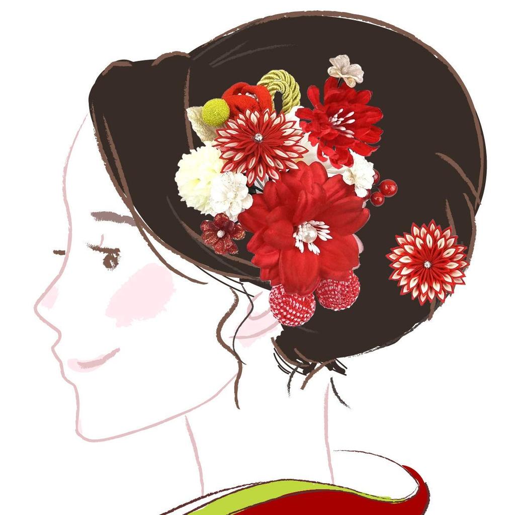 Hair Ornament 3 Piece Set Red Red Hair Ornament 2 Piece Set Pink White Flower Hairpin Tsumami Craft Comb Shape Furisode Coming of Age Ceremony