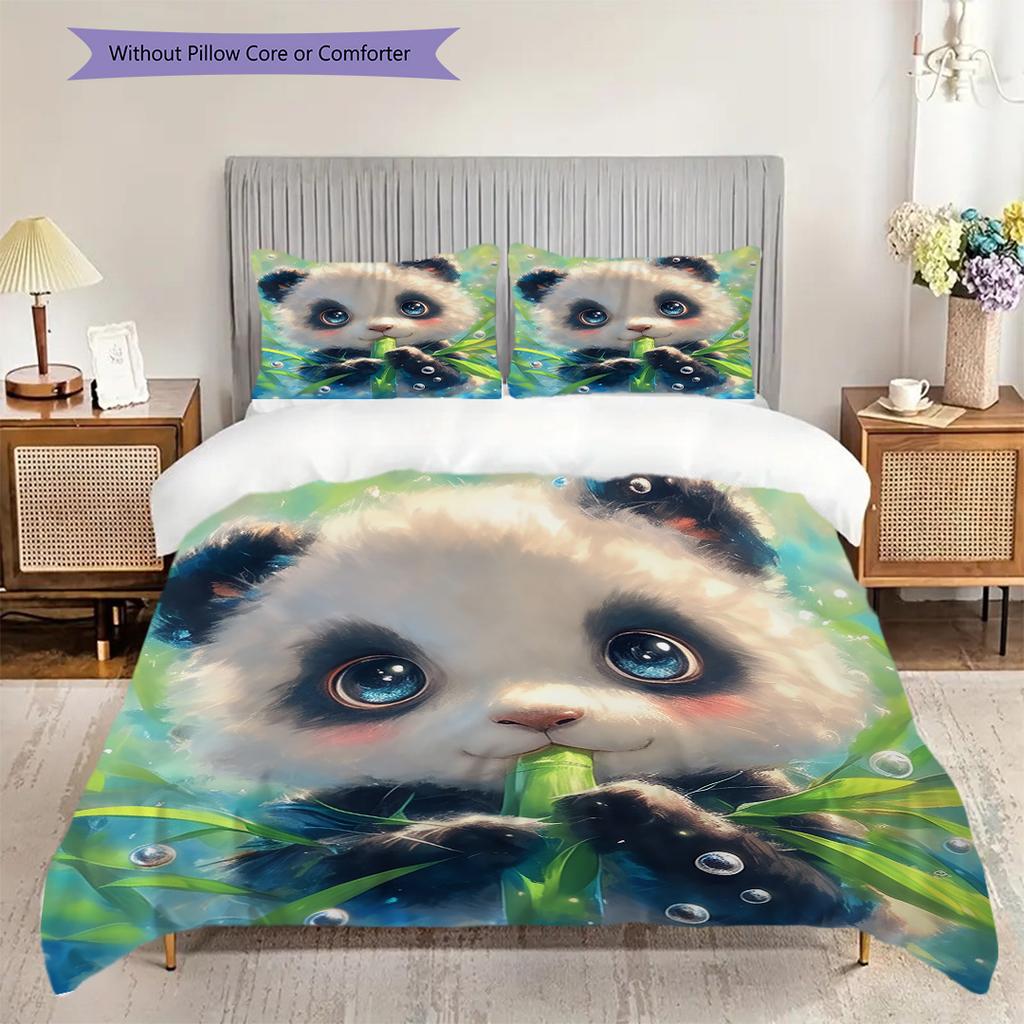 Panda Muster Bettwäsche Steppdecke Set Bettbezug Kissenbezug Heimdekoration Geburtstagsgeschenk (1 Bettbezug + 2 Kissenbezüge, ohne Füllung)