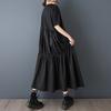 DIMANAF 2026 New Spring Summer  Plus Size Women Black Dress Fashion Lady Loose Casual Long Dress Solid Pleated Skirt