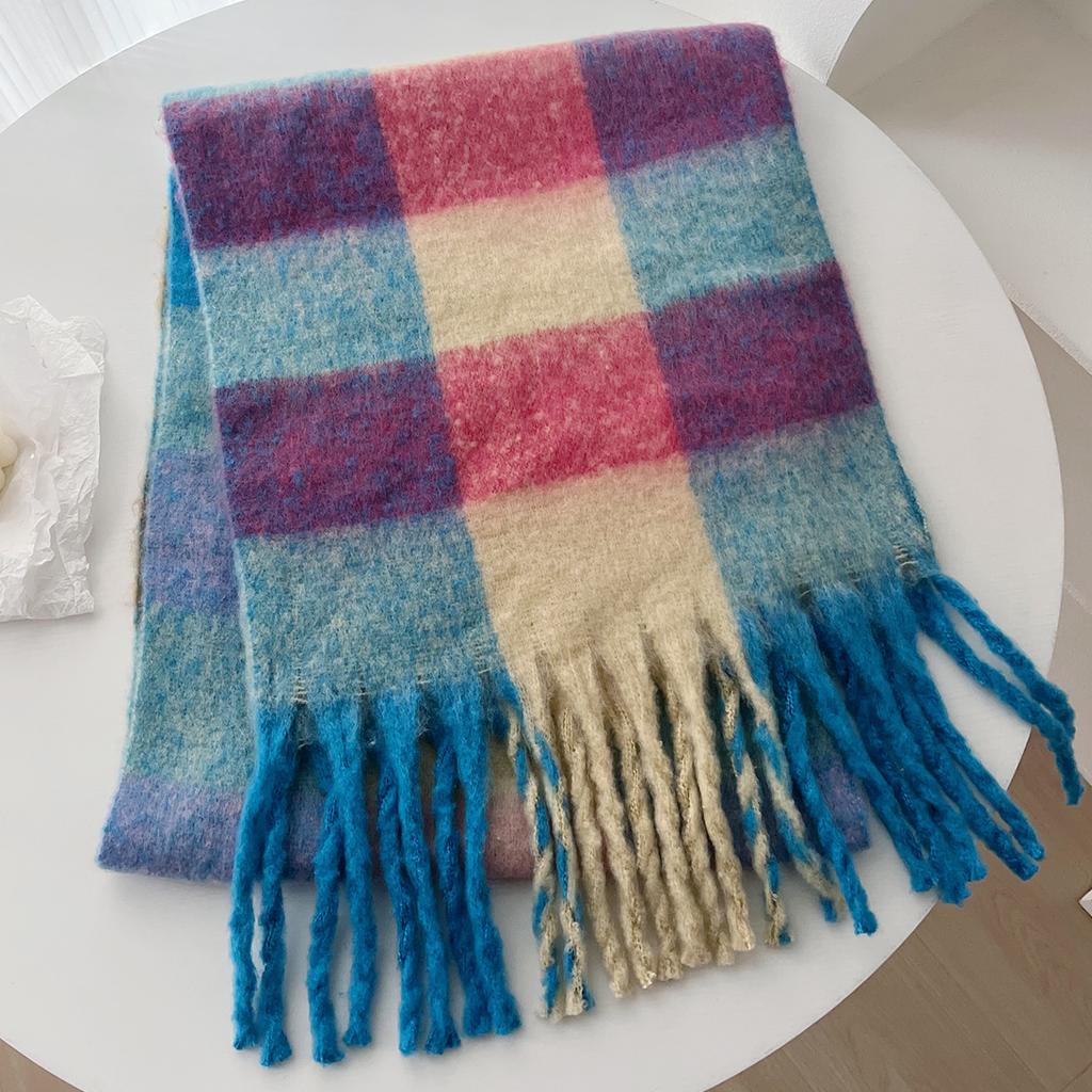 Neuer, atmosphärischer Kaschmir-Imitationsschal mit kariertem Quastenmuster für Damen im Herbst und Winter, mit verdicktem Samt und warmem Hals