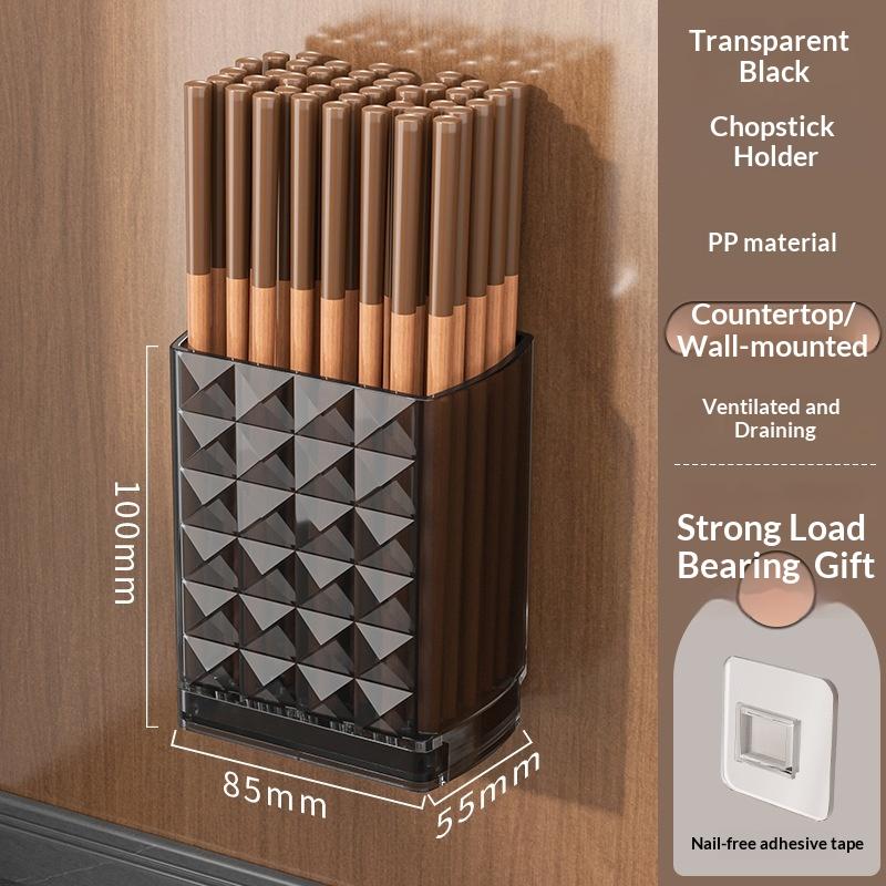 Wall Mounted Chopstick Storage Box No-Drill Large Capacity Chopstick Holder Detachable With Drain Rack Cutlery Drying Basket
