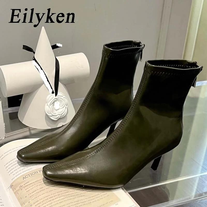 Fashion Eilyken High Quality Soft PU Leather Ankle Boots Women Street Style Pointed Toe Thin Low Heels Shoes Short Botines